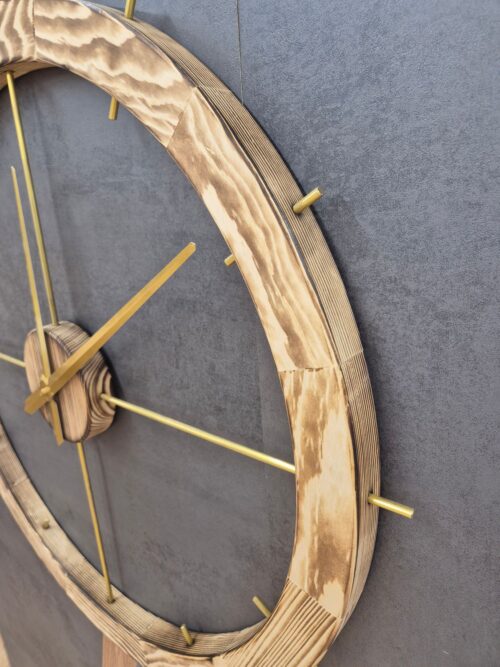Wanduhr Fichte XXL, Nahaufnahme von Ring und Zeigern
