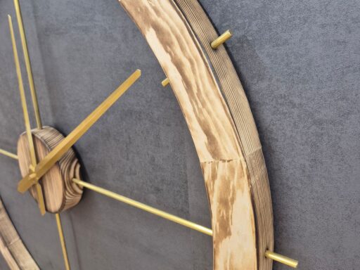 Wanduhr Fichte XXL, Nahaufnahme von Ring und Zeigern