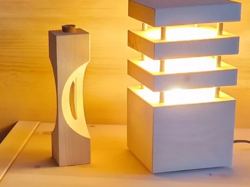 Nachttischlampe aus Zirbenholz mit eingebautem LED-Spot